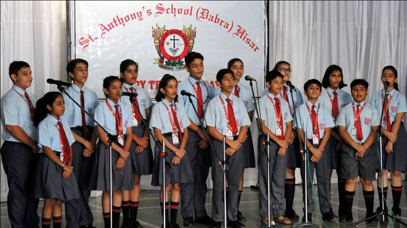 Students participating in a vocal music and singing session at St. Anthony's School Hisar